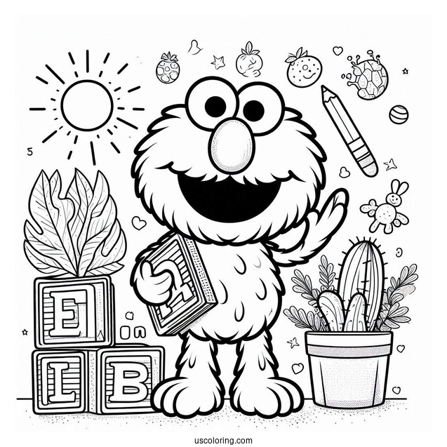 Elmo With Alphabet Blocks To Color For Preschoolers