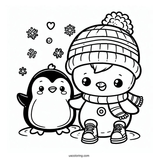 Cute Penguin And Snowman To Color
