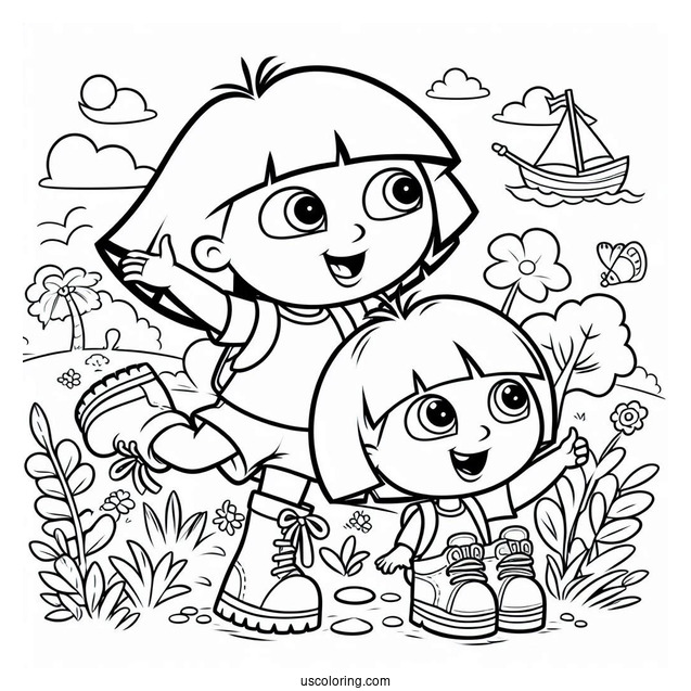 Easy Coloring Page Of Dora And Boots