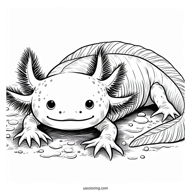 Large Axolotl Coloring Page Crawling On The Sea Floor