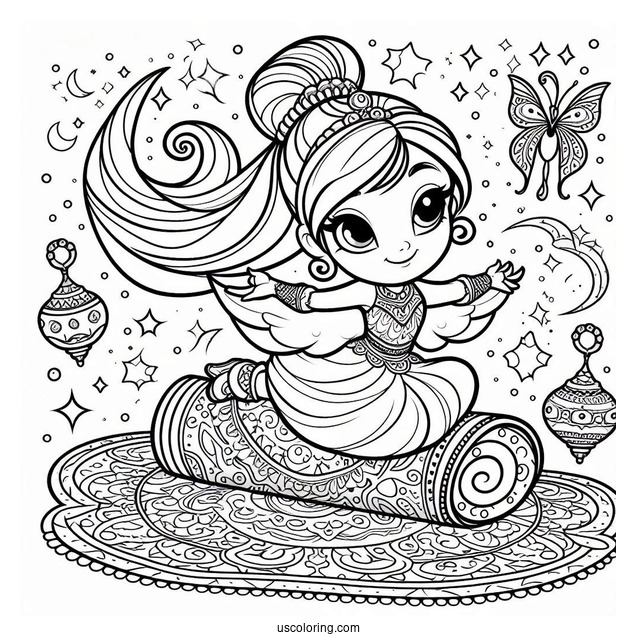 Shimmer And Shine Coloring Page Balancing On A Magic Carpet