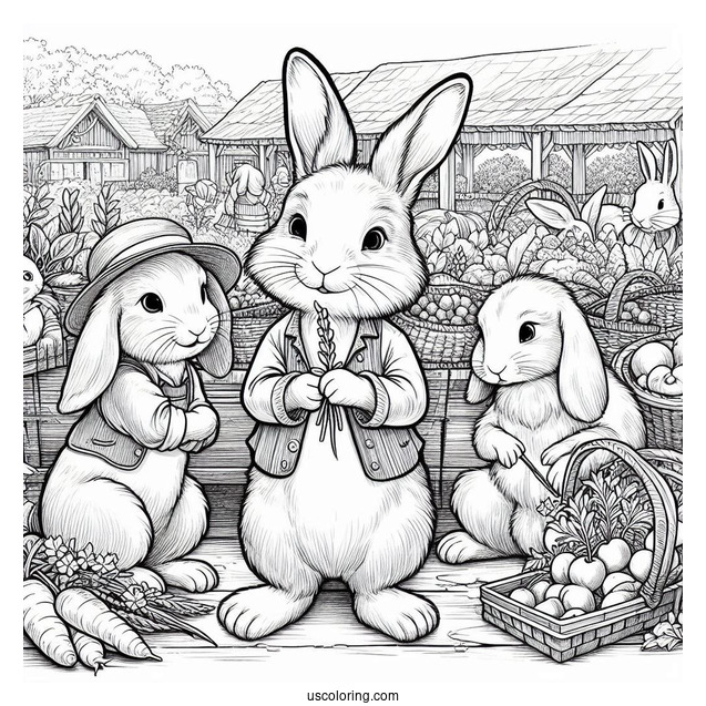 Peter Rabbit Coloring Page With Friends In The Market