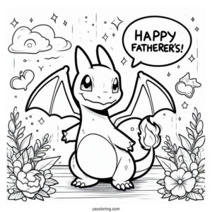 Charizard Saying Happy Father s Day Coloring Page For Kids