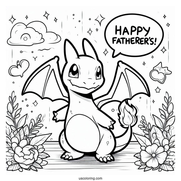 Charizard Saying Happy Father s Day Coloring Page For Kids