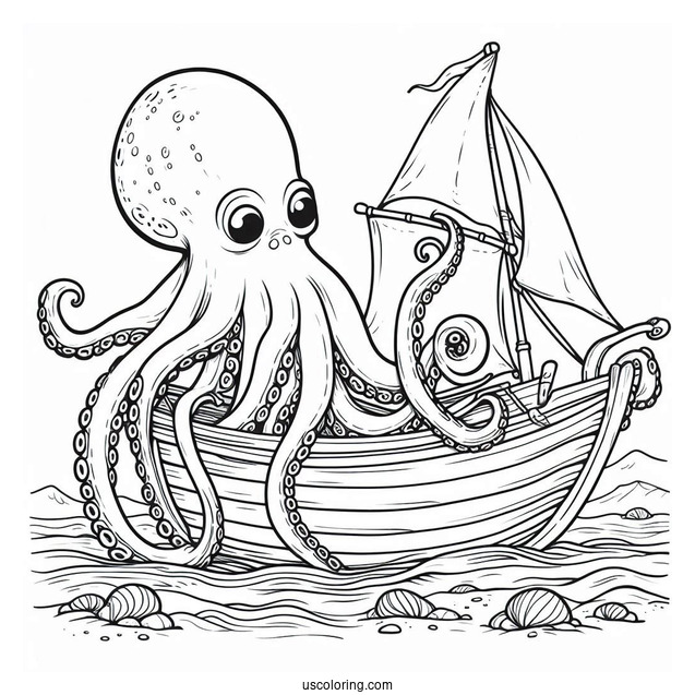 Gian Octopus Coloring Page Peering At Boat