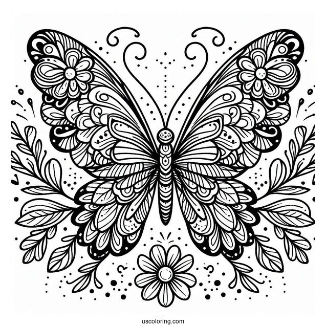 Butterfly With Floral Wings Coloring Page
