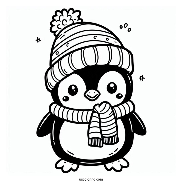 Cartoon Penguin Christmas Inspired Coloring