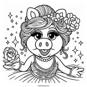 Muppets Coloring Page Of Miss Piggy In Pearls And Dress