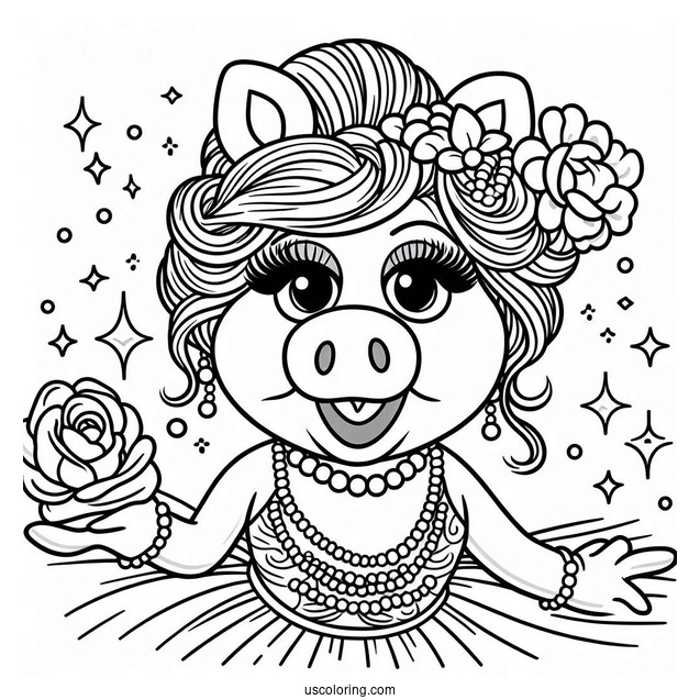 Muppets Coloring Page Of Miss Piggy In Pearls And Dress