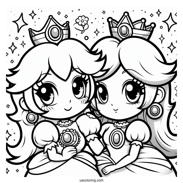 Princess Peach And Princess Daisy Coloring Page In Super Mario Bros