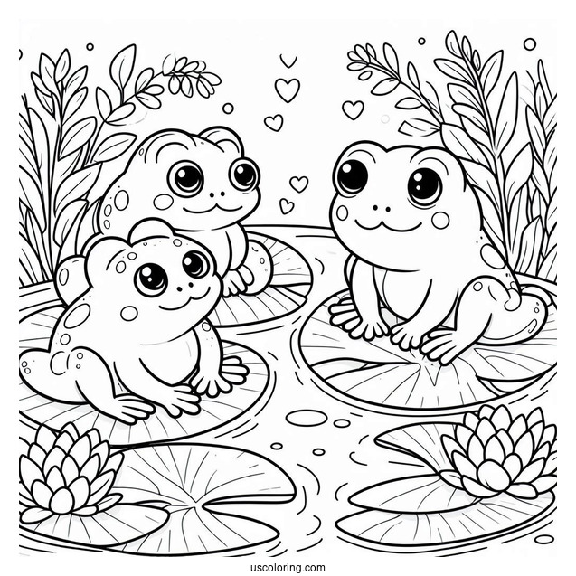 Frogs Sitting On Lily Pads In A Pond Coloring Sheet