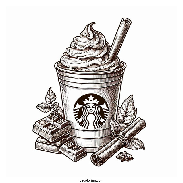 Realistic Starbucks Coloring Page Frappe With Chocolate Bar And Cinnamon Stick