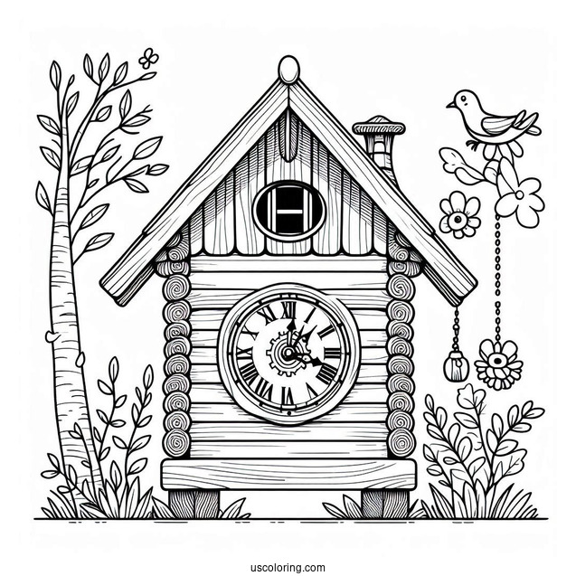 Cuckoo Clock Coloring Picture For Kids