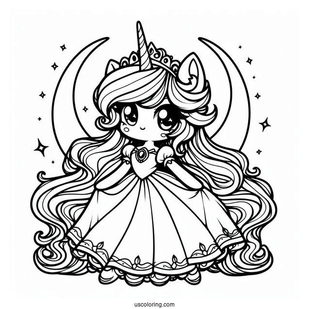 Kawaii Princess Luna Coloring Page For Kids