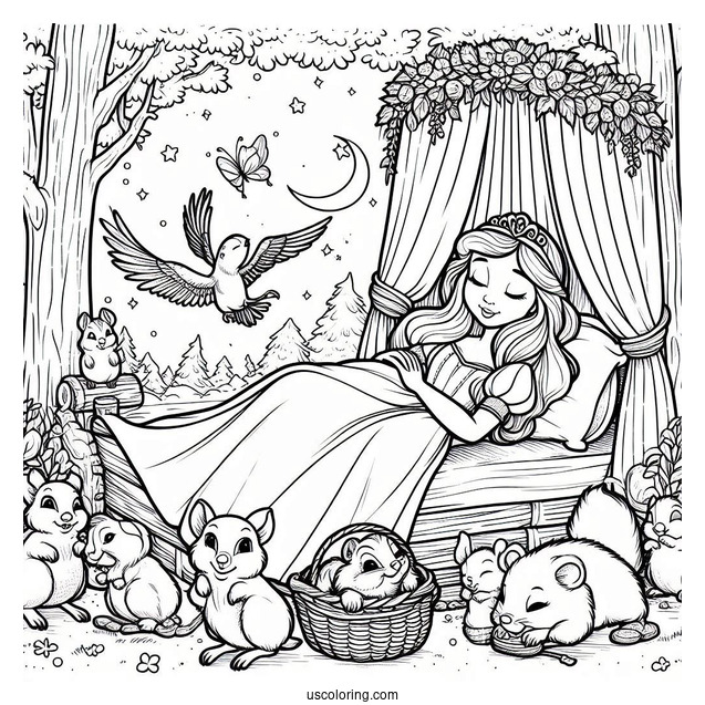 Sleeping Beauty With Forrest Critters Coloring Page