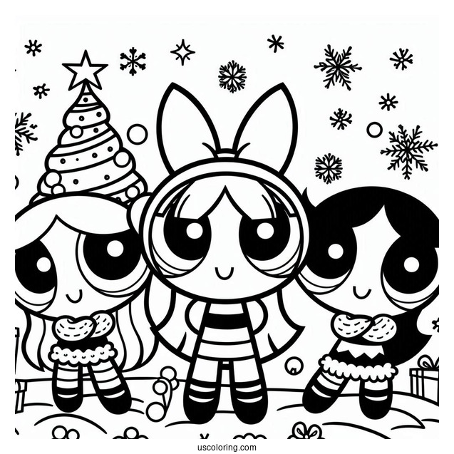 Christmas Themed Powerpuff Girls Coloring Picture