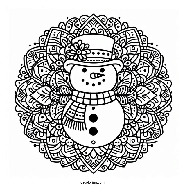 Coloring Page Of a Snowman Mandala