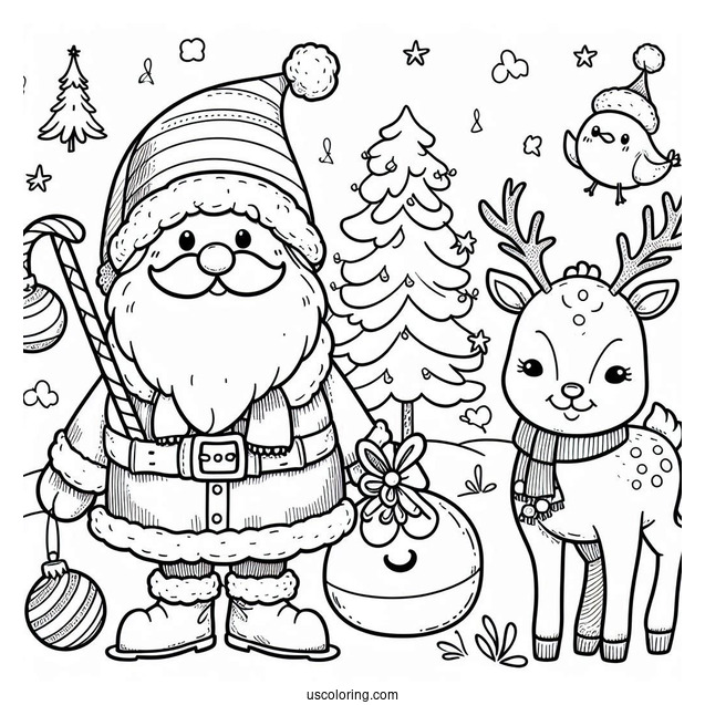Easy Santa And His Reindeer To Color For Preschoolers