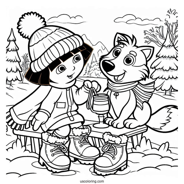 Dora With Boots And Friend During Winter