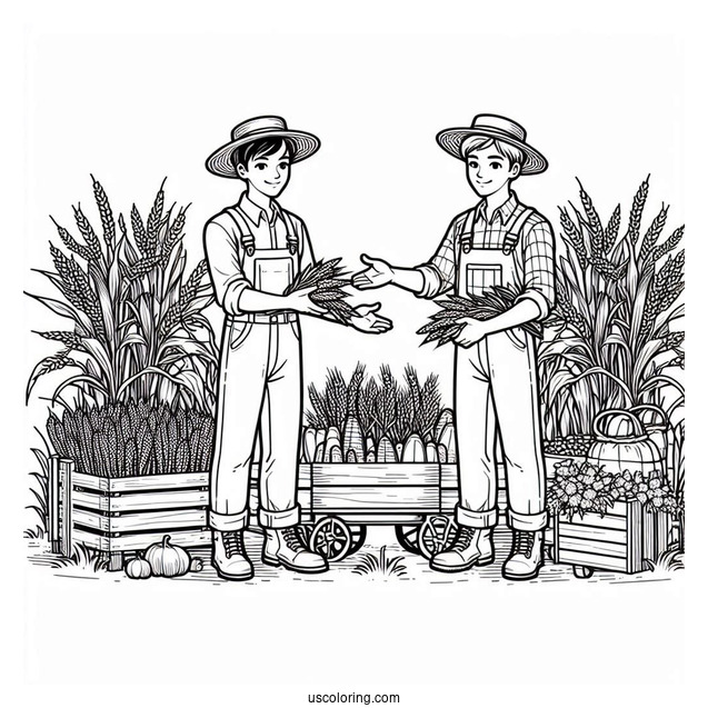 Two Farmers Presenting Harvest For Sale