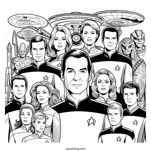 Star Trek Coloring Page Of Next Generation Poster Of Crew