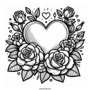 Love Heart Shape With Roses To Color