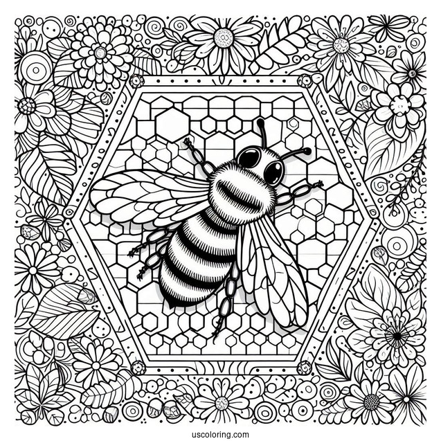 Bumblebee On Hive Pattern Coloring Page