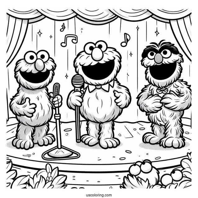 Elmo, Oscar The Grouch, Cookie Monster, And Grover On Stage