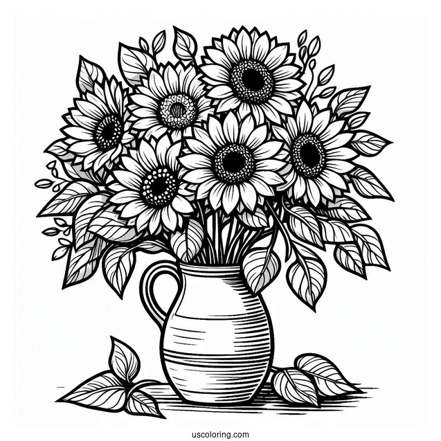 Sunflowers In Vase Coloring Sheet