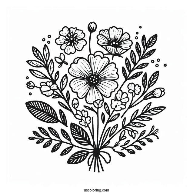 Flower Coloring Pages Of Easy Wildflower Bouquet