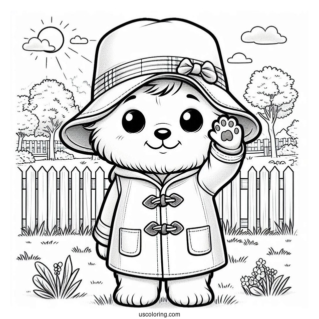 Kawaii Paddington Coloring Page Waving From A Backyard For Kids