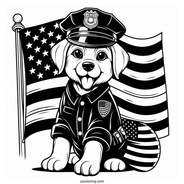 Police K-9 Unit With American Flag To Color