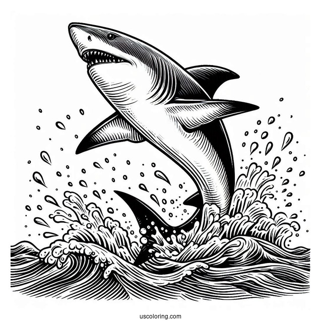 Big Shark Coloring Page Jumping Out Of Ocean