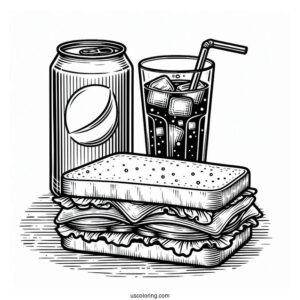 Sandwich And Soda Coloring Page