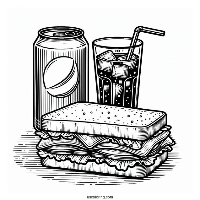 Sandwich And Soda Coloring Page