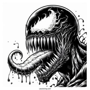 Scary Close Up Of Carnage Coloring Page With Tongue Out