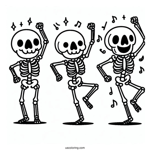 Happy Skeleton Coloring Page Dancing For Kids