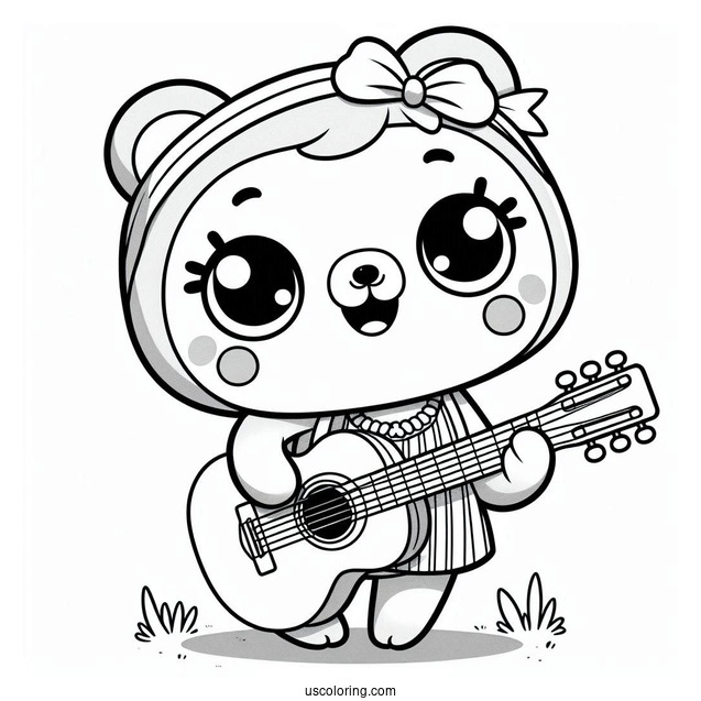 Pororo Coloring Page Playing Guitar For Kids