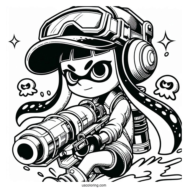 Splatoon Coloring Page Of Agent 3 Fighting Hiro Octoling For Kids