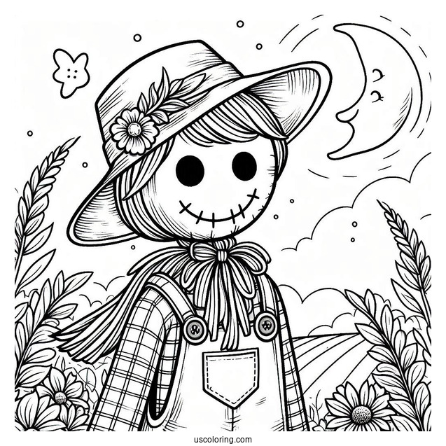 Scarecrow Coloring Page Looking Up At The Sky