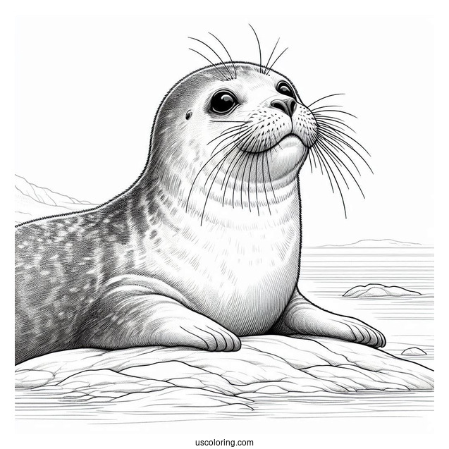 Realistic Seal Coloring Page Looking Up At The Sky