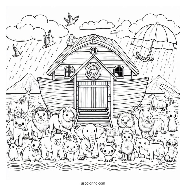 Noah's Ark Coloring Page Welcoming Animals In The Ark