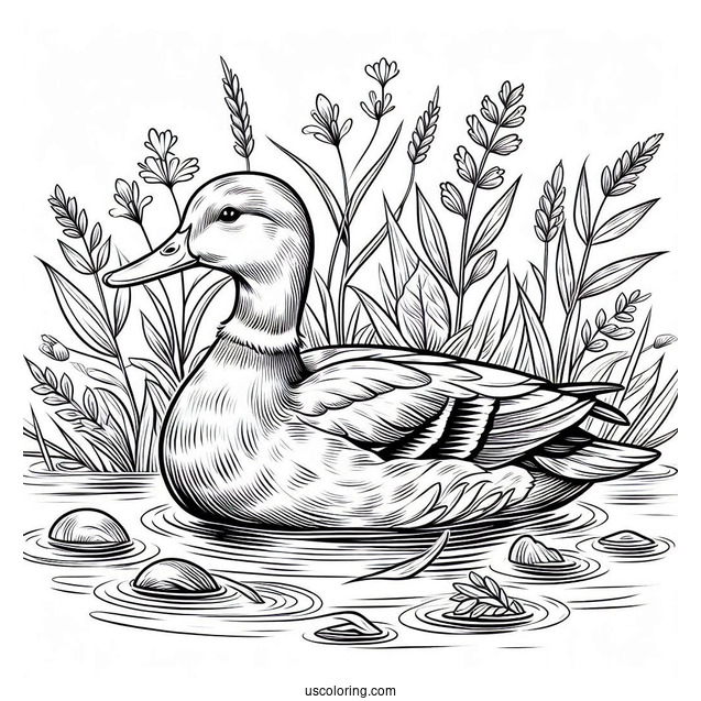 Mallard Floating In a Pond To Color