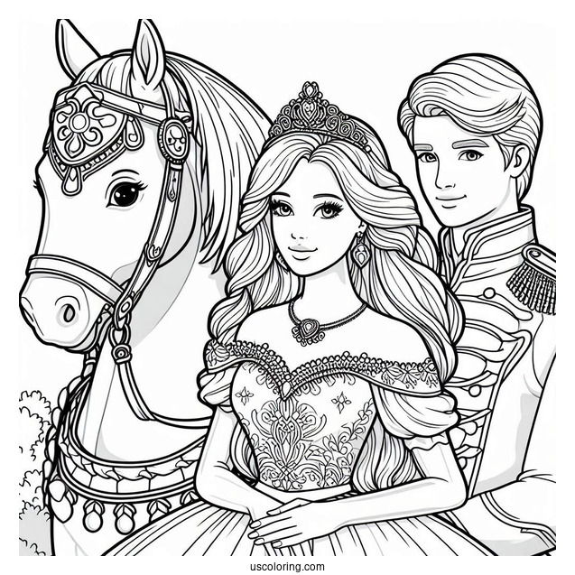 Princess Barbie With Prince And Horse
