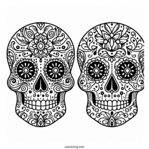 Two Simple Sugar Skulls Coloring Page For Kids