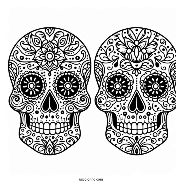 Two Simple Sugar Skulls Coloring Page For Kids