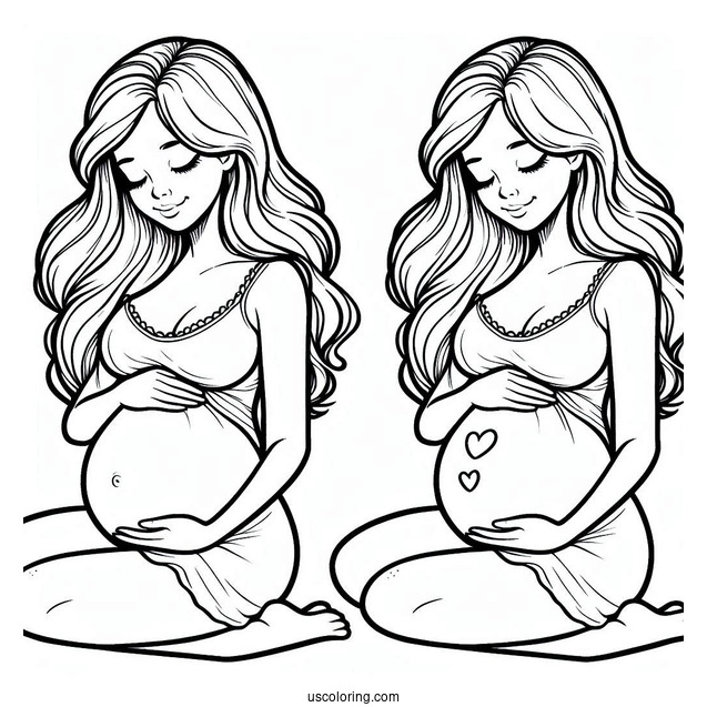 Baby Coloring Page Of Pregnant Woman Holding Her Belly