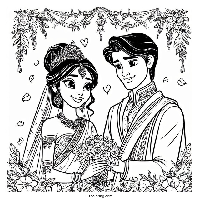 Coloring Sheet Of Tiana And Prince Naveen Wedding