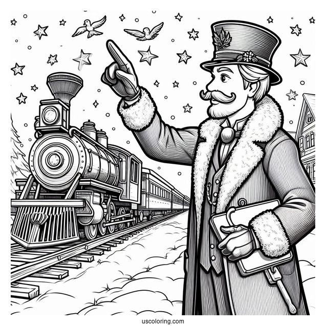 Polar Express Coloring Page Of Simple Conductor Checking The Time For Preschoolers