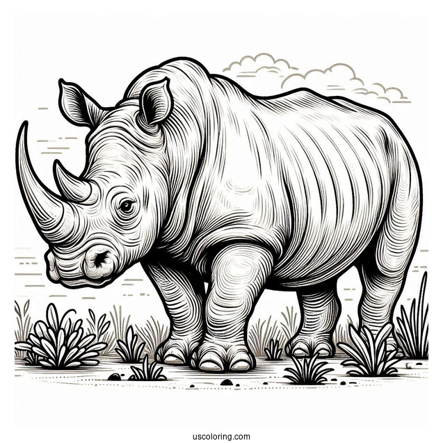 Detailed White Rhinoceros To Color